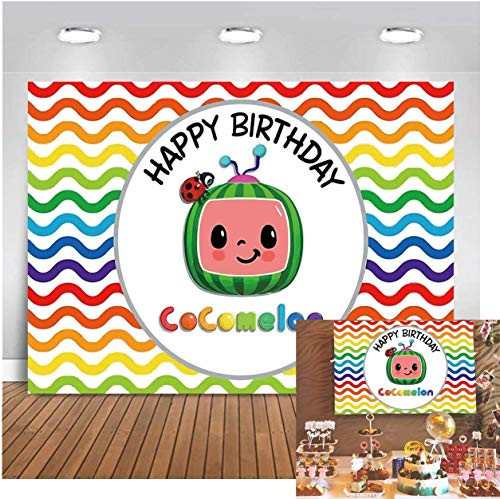 Cartoon Coco Backdrop Lovely Watermelon Colorful Background Theme Happy Birthday Party Banner Decorations Supplies Backdrop Newborn -5x3ft-