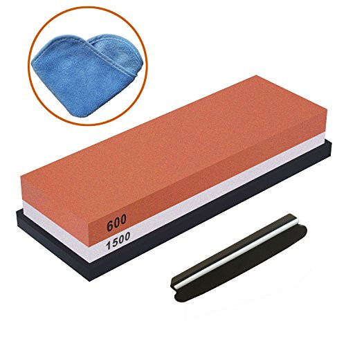 IWIVI Whetstone, Double-Side Knife Sharpening Stone Set Grit 600//1500 Knife Sharpener Combination Waterstone Kits with Non-slip Silicone Base, Angle Guide and Cleaning Towel (600#/1500#)