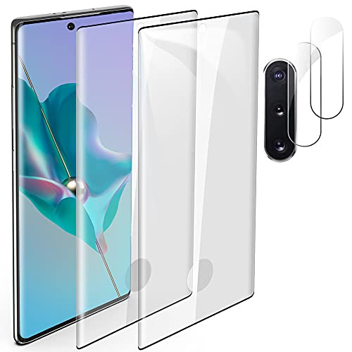 -2 plus2 Pack- for Samsung Galaxy Note 10 Plus Tempered Glass Screen Protector  plus2 Pack Glass Camera Lens Film HD Clear No bubbles Fingerprint Unlock Support 9H Hardness Design for Note 10 Plus -6.8in-