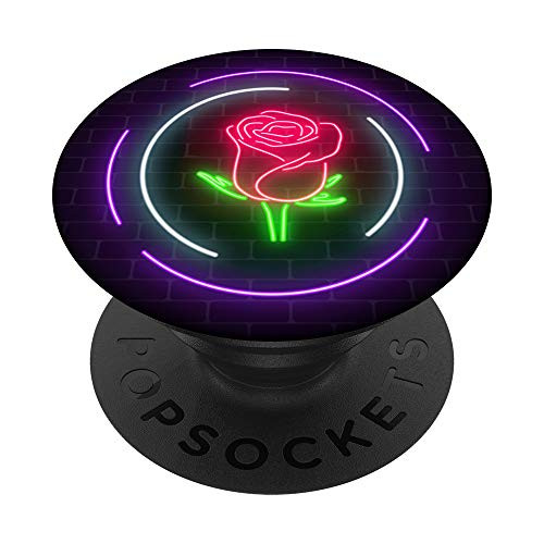 Flower Design PopSocket Light Rose Gold Neon on Black Brick PopSockets Grip and Stand for Phones and Tablets