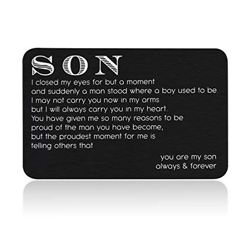 Son Gifts from Mom Dad Wallet Insert Card Birthday Graduation Inspirational Gift for Him Men Valentine Christmas Wedding Fathers Day Gift for Son Stepson Back to School Teen Boys 16 18 Adult Present
