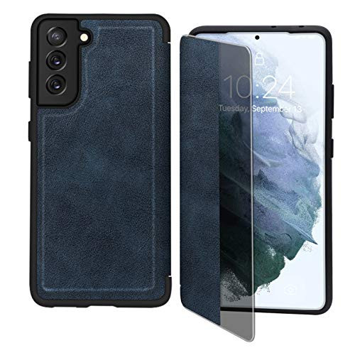 FYY Flip Case for Galaxy S21 6.2 inch?Magnetic Slim Flip Phone Case Drop Protection Shockproof Protective Cover with Window View Function for Samsung Galaxy S21 6.2 inch Navy