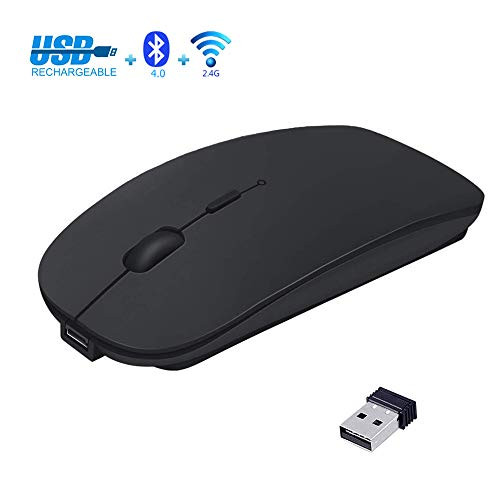2.4GHz and Bluetooth Wireless Mouse,Dual Mode Slim Rechargeable Wireless Mouse with Silent Click Noiseless Compatible with PC, Laptop, Mac, Android, Windows (Black)