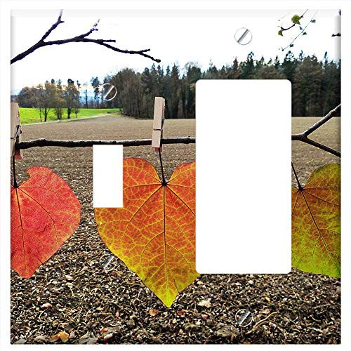 Toggle Rocker-GFCI Combination Wall Plate Cover - Leaves Colorful Autumn Discolored Heart Letting G