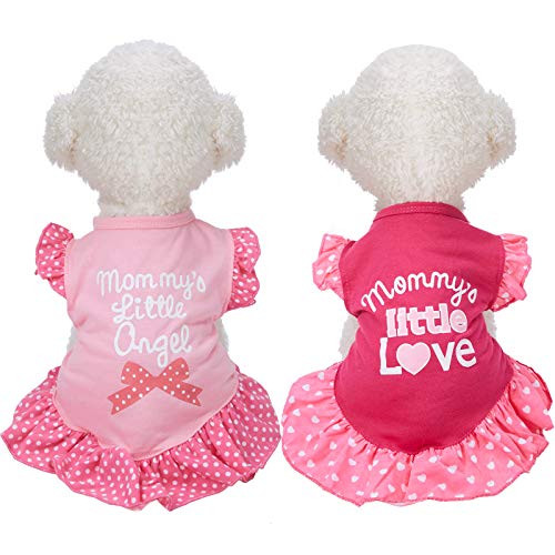 2 Pieces Pet Dress Shirt Puppy Skirt Cute Dog Dress Pet Summer Clothes Dog Apparel for Small Dogs and Cats -Love and Angel Large-