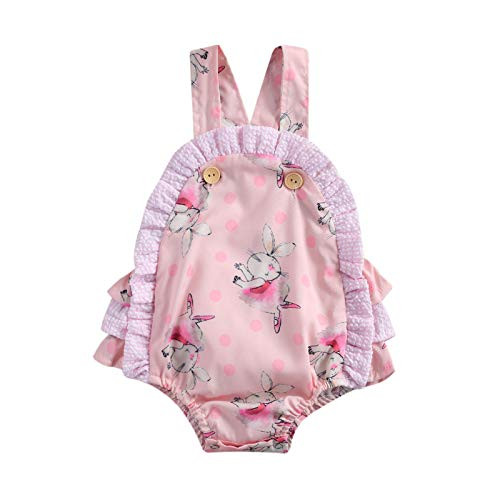 WALLARENEAR Newborn Infant Baby Girl Easter Outfits Bunny Romper Bowknot One Piece Bodysuit Jumpsuit My 1st Easter Outfit -Pink-2 12-18 Months-