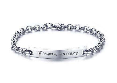 VNOX DNR-DO NOT RESUSCITATE- Engarved Medical Alert Bracelet Think O-Link Chain Bracelet Medic Name ID for Women GirlsAdjustable 7.5¡°