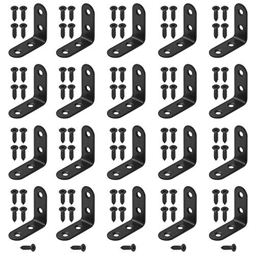 Hilitchi Stainless Steel Black L Bracket Corner Brace 90 Degree Right Angle Brackets Sets with Screws Corner Fastener for Shelves Steel Joints Support -40mm 20 Pack-