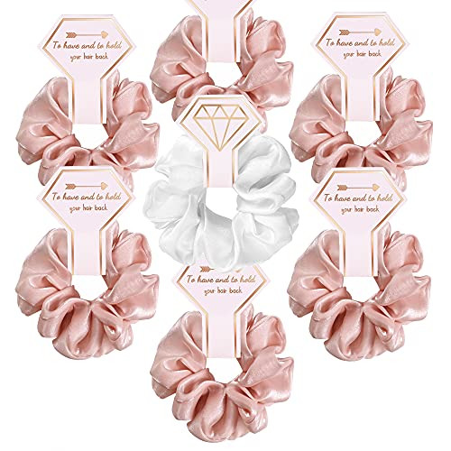 STARAMZ 7 Set Bachelorette Scrunchies Bridesmaid Proposal Gifts Hair Ties for Women Bachelorette Party Favors - Blush-