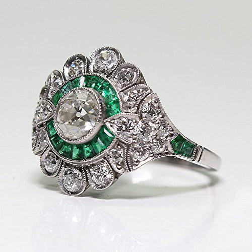 lertchai Fashion 925 Silver Antique Emerald Gemstone Ring Wedding Women Jewelry Size 6-10 -6-
