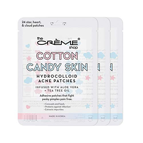 The Crème Shop Cotton Candy Skin Hydrocolloid Acne Patches Acne Healing Dots Acne Stickers Acne Treatment Patches with Salicylic Acid and Witch Hazel - 3 Sizes 72 Patches