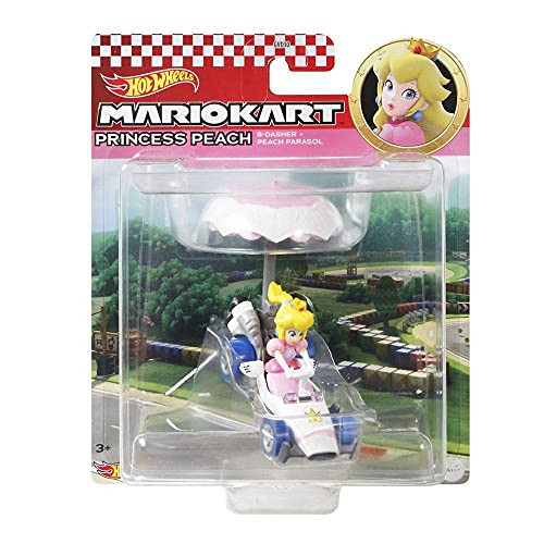 Hot Wheels Die-Cast Mario Kart Princess Peach in B-Dasher Kart with Peach Parasol Glider
