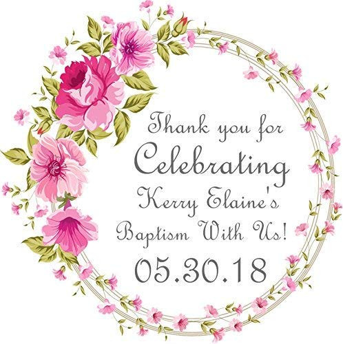 Girls Pink Floral Stickers And Favor Gift Tags For Baptism Christening Baby Dedication First Communion or Confirmation