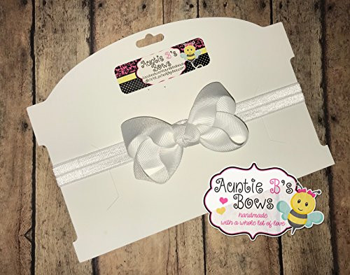 Solid White Boutique Hair Bow 3" with Elastic Headband