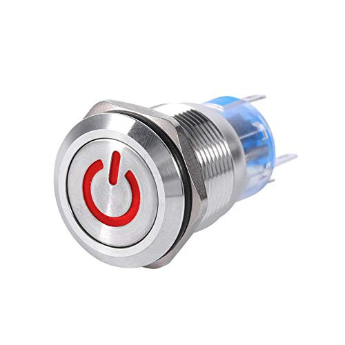 19mm 12V Car Power Push Button Switch, Waterproof Metal LED Self-locking Push Button Power Switch 1NO1NC(Red)