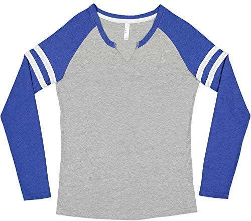 LAT Ladies Gameday Mash-Up Long Sleeve Fine Jersey Tee -3534- Vn Heather-Vn Royal-Blnded Wht L
