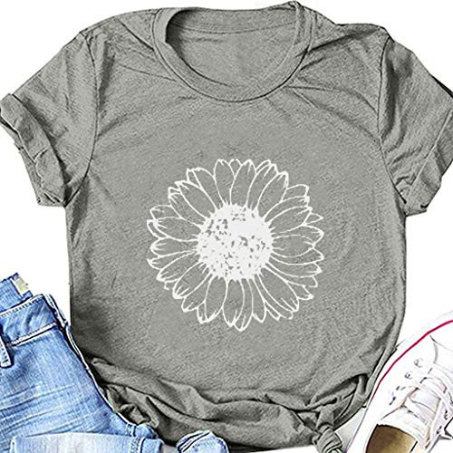 AODONG Shirts for Women Trendy Womens Short Sleeve Tops Loose T-Shirts Casual Printing O-Neck Tees Blouse Tops Gray