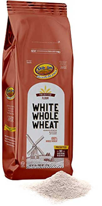 Shibolim Stone Ground White Whole Wheat Flour -5lb-  Resealable Bag Unbleached Triple Sifted 100 percent Whole Grain A Premium Quality Product