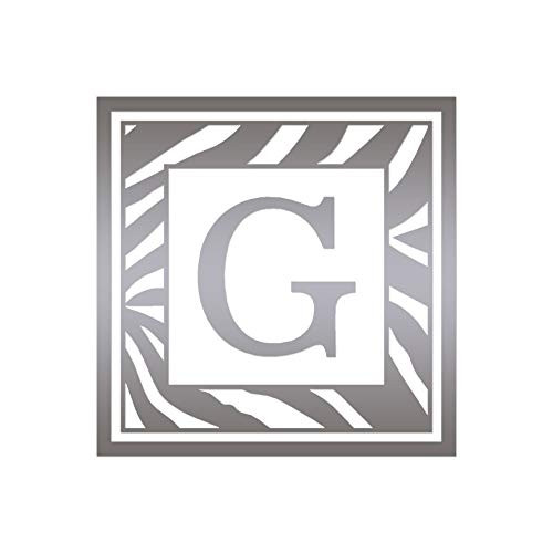 Zebra Decorative G Initial - Vinyl Decal Sticker - 5.75" x 5.75" - Silver