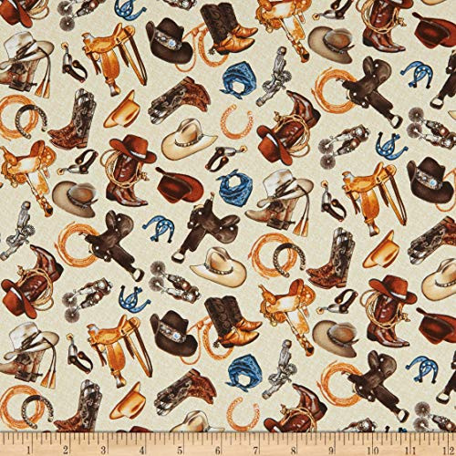 Studio E Fabrics Wild Wild West Cowboy Accessories Tan Fabric by The Yard