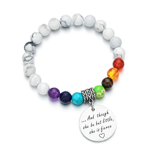 Pdouself Inspiration 7 Chakra Bracelet for Girls and Though she be but Little she is Fierce Career Gift for her -she is Fierce-