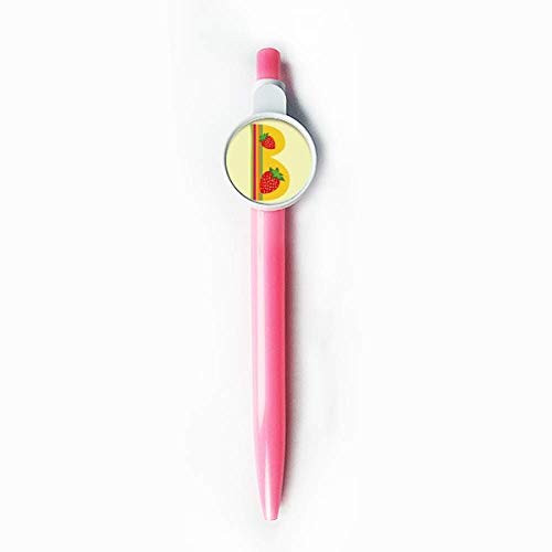 B Alphabet Strawberry Illustration Pattern Rollerball Tip Blue Retractable Pen Write Stationery