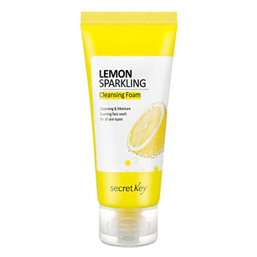 SECRETKEY Lemon Sparkling Cleansing Foam 200g - Deep Cleansing Facial Cleanser Lemon  and  Sparkling Water Make Skin Clearing and Purifying Soft and Abundant Bubbles Remove Sebum and Blackhead