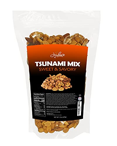 Jaybee's Nuts - Tsunami Mix Sweet  and  Savory 15 oz Resealable Bag - Variety of Mixed Nuts Smoked Almonds Pretzels Toffee Spicy  and  Honey Roasted Peanuts - Perfect Party Snack or Bar Mix - Kosher Certified