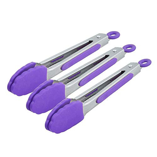 Beher 3 Pack Barbecue Grill Tongs Best Metal Kitchen Tongs for Cooking and Grill Accessories Stainless Steel  plus Silicone BBQ Tongs 7 Inches
