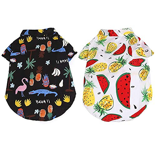 Sebaoyu Dog Hawaiian Shirt-2 Pack Dogs Summer Clothes Outfits Beach Fruit Pattern Puppy Costume Cat Clothing Breathable Pet Doggie Apparel for Small Medium Large Breed -Large-7.7-9.9 lbs-