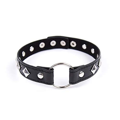 Qiny Leather Collar Choker Necklace Adjustable Leather Collar for Women-Men -E-
