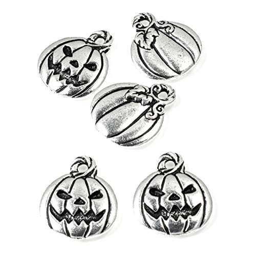 TierraCast Silver Jack O'Lantern Pumpkin Charms Fall Halloween Charms 5-Pkg