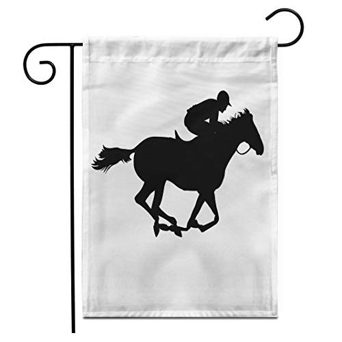 Rouihot Garden Flag Horse Race Derby Equestrian Sport Silhouette of Racing Horse with Jockey on Isolated 12x18 Inch Home Decor Outdoor Double Sided Printed Yard Flags Banner for Patio Lawn