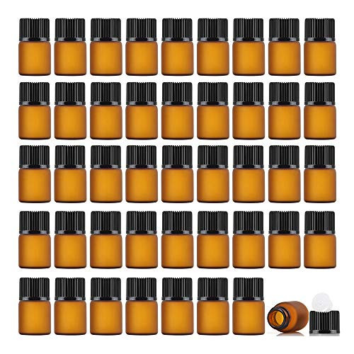 Enslz 2ml -5-8 dram- 50Pcs Mini Amber Glass Essential Oils Sample Bottles Empty Refillable Brown Glass Perfume Bottles -2ml-