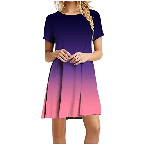 LXXAIWYB Women's Casual Short Sleeve O-Neck Solid Ladies Fashion Loose Mini Dress LXXAIWYB Women's Casual Short Sleeve O-Neck Solid Ladies Fashion Loose Mini Dress