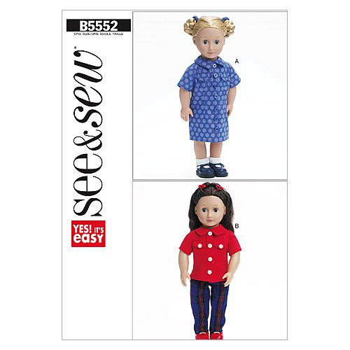 BUTTERICK PATTERNS B5552 18" -46cm- Doll Clothes One Size Only
