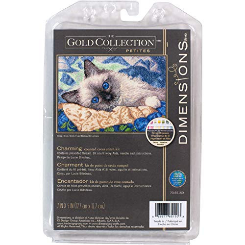 Dimensions Gold Collection Counted Cross Stitch Kit Charming Cat 18 Count Ivory Aida 7'' x 5''
