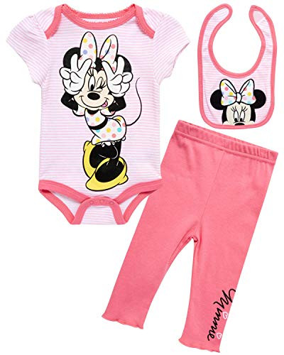 Disney Baby Girls 3 Piece Layette Set- Minnie Mouse Winnie The Pooh  and  Bambi -Newborn- -Size 0-3 Months Pink Minnie Stripes-