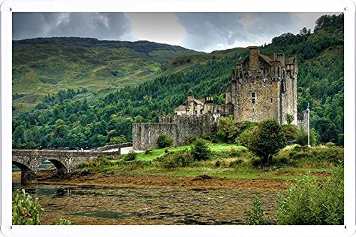 Planet Scene Poster - Castle Mountains Wood Trees Bridge Lake Scotland 42447 Tin Sign (8"x12")