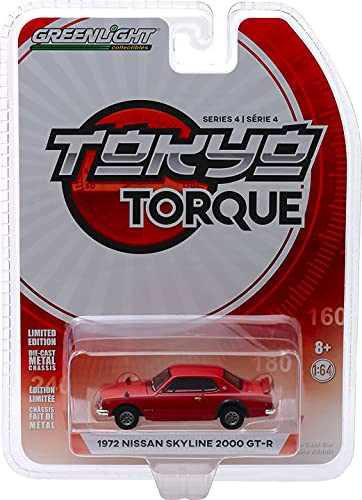 Greenlight 47020-E Tokyo Torque Series 4-1972 Skyline 2000 GT-R - Red 1-64 Scale