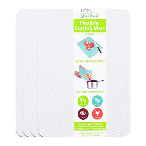 Simply Genius -4 Piece- Extra Thick Large 11.5" x 15" Cutting Boards for Kitchen Prep Non Slip Flexible Cutting Mat Set Dishwasher Safe BPA Free Plastic Chopping Mats Meats Vegetables White