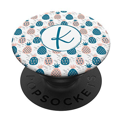 Cute Pineapple Monogram Initial Letter K - Pink and Blue PopSockets PopGrip- Swappable Grip for Phones  and  Tablets