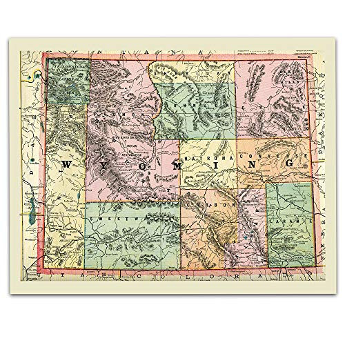 Wyoming Vintage Map Circa 1887-11 x 14 Unframed Print - Great Housewarming Gift. Wyoming Themed Office Decor. Great Gift Under 15