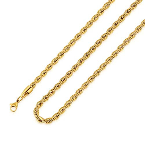 M MOOHAM Gold Chain for Men 2.5mm 18 Inch Stainless Steel Gold Plated Thin Twist Rope Chain for Men Women
