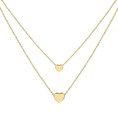 Cryshimmer Layered Heart Choker Necklace for Women 14K Gold Plated Handmade Dainty Double Hearts Pendant Layering Gold Necklaces Minimalist Jewelry Gift Cryshimmer Layered Heart Choker Necklace for Women 14K Gold Plated Handmade Dainty Double Hearts Pendant Layering Gold Necklaces Minimalist Jewelry Gift