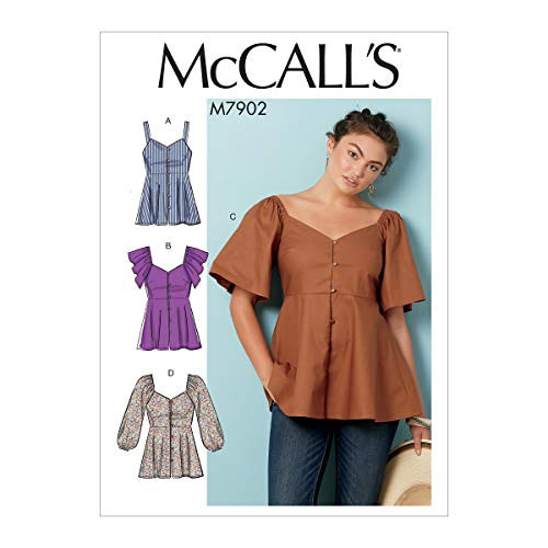 McCall's Patterns McCall's Women's Tank Top Shoulder Ruffle and Flared Sleeve Blouse Sewing Sizes 14-22 Patterns