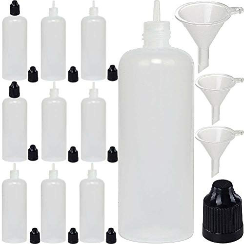 NANSHINE Clear Empty LDPE Plastic Thin Tip Water Liquid Squeeze Eye Dropper Bottles Small Plastic Bottles of Liquid with Black Caps  plus 4 Funnels 100ml-g Set of 20PCS