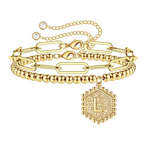 Initial Bracelet for Women Girl 14K Gold Plated Layered Bead Bracelet Letter L Paperclip Link Bracelets for Women Teen Girls Jewelry Chain Bracelets for Girls Kids Toddler Dainty Gold Jewelry Initial Bracelet for Women Girl 14K Gold Plated Layered Bead Bracelet Letter L Paperclip Link Bracelets for Women Teen Girls Jewelry Chain Bracelets for Girls Kids Toddler Dainty Gold Jewelry