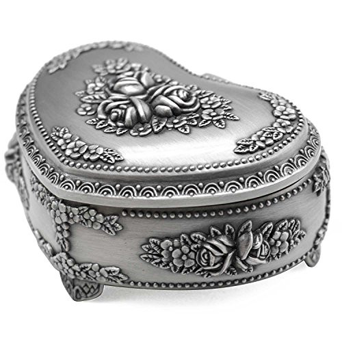 AVESON Classic Vintage Heart Shape Metal Jewelry Box Ring Trinket Storage Organizer Chest Small