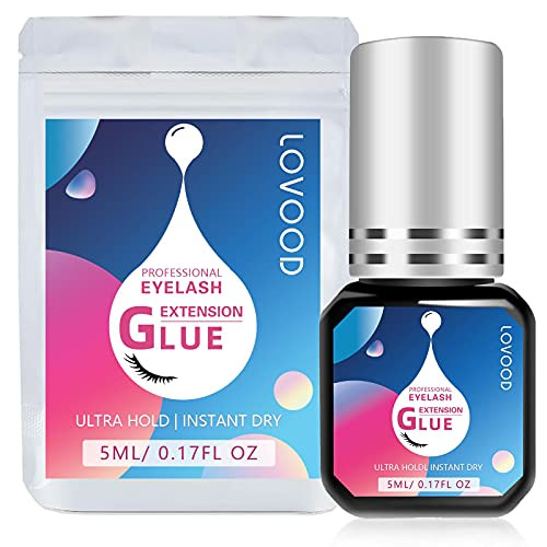 Eyelash Extension Glue by LOVOOD - Extra Strong Eyelash Glue 5ml 1-2 Sec Drying Time Retention - 7 Weeks Maximum Bonding Professional Use Only Black Adhesive Semi - Permanent Extensions